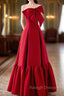 A Line Burgundy Straples Bow Prom Dress