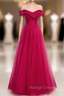A Line Burgundy Tulle Off the Shoulder Beading Sequins Prom Dress