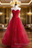 A Line Burgundy Tulle Sweetheart Prom Dresses