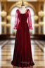 A-Line Burgundy Velvet Square Long Sleeve Wave Point Prom Dress