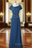 A Line Cap Sleeves Royal Blue Mother Of The Bride Dress