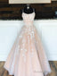 A-Line Champagne Lace Wedding Dress Champagne Lace Prom Dress With Corset Back