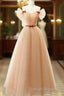 A-Line Champagne Tulle Long Prom Dress, Champagne Long Formal Dress
