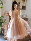 A-Line Champagne Tulle Short Prom Dresses Champagne Homecoming Dresses