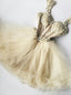 A Line Champagne Tulle Straps Short Homecoming Dress
