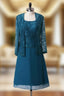 A Line Chiffon Lace Blue Mother Of The Bride Dress With Jacket