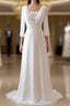 A-Line Chiffon Lace White Satin Weddig Dress