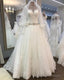 A-Line Crystal Beaded Sashes Lace Appliques Long Sleeves Tulle Wedding Dress