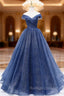 A Line Dark Blue Tulle Long Prom Dress Blue Prom Dresses