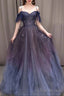 A Line Dark Purple Tulle Long Prom Dress, Purple Formal Prom Dresses