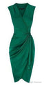 A-Line Deep V Neck Green Satin Homecoming Dresses