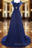 A Line Floor Length Chiffon Blue Mother of the Bride Dress