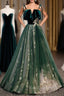 A-Line Glittering Engagement Formal Evening Dress Strap Sleeveless Floor Length With Sequin