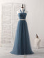 A Line Gray Blue Tulle Long Bridesmaid Dress Gray Blue Prom Dress