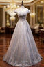 A Line Gray Sequins Beading Prom Dresses