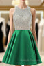 A-Line Green Satin Backless Beading Sequins Homecoming Dress