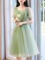 A Line Green Tulle Short Prom Dress, Green Short Formal Dress