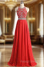 A-Line Halter Backless Chiffon Beading Sequins Prom Dress