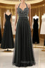 A Line Halter Backless Chiffon Bridesmaid Dress With Beading