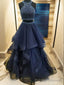 A Line Halter Beading Floor Length Tulle Dress