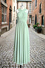A Line Halter Chiffon Green Pleated Long Bridesmaid Dress