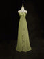 A-Line Halter Chiffon And Satin Long Prom Dresses Green Low Back Prom Dresses