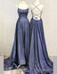 A-Line Halter Navy Blue Prom Dress Long Split Front Criss Cross