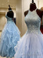 A Line Halter Ruffles Floor Length Tulle Dress