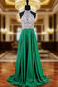 A Line Halter Sleeveless Beaded Floor Length Chiffon Prom Dresses