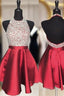 A-line Halter Sleeveless Satin Short/Mini Homecoming Dress With Beading Sequins