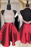 A Line Halter Sleeveless Satin Short Mini Homecoming Dress With Beading Sequins