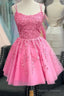 A-Line Hot Pink Lace Appliqued Short Homecoming Dresses 16St Birthday Dresses