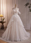 A Line Ivory Beaded Tulle Long Wedding Prom Dresses Ivory Tulle Floor Length Prom Dresses