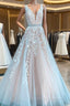 A-Line Ivory Lace Appliqued Long Wedding Dresses Prom Dresseses