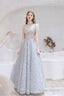 A Line Jewel Neck Floor Length Sleeveless Zipper Prom Dresses