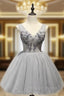 A Line Lace Beaded Cocktail Dress V Neck Homecoming Dress