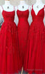 A-Line Lace Red Prom Dress Long Spaghetti Back Crossed