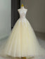 A-Line Lace Tulle Champagne Long Prom Dresses Tulle Lace Long Graduation Dresses