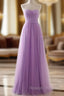 A Line Lavender Tulle Sweetheart Neck Simple Prom Dresses