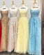 A-Line Long Lace Prom Dress Spaghetti Straps Sleeveless