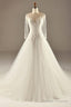 A-Line Long Sleeve Waist Lace Beaded Wedding Dress Court Train