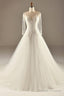 A-Line Long Sleeve Waist Lace Beaded Wedding Dresses Court Train