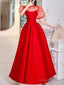 A-Line Minimalist Princess Wedding Guest Prom Dresses Shirt Collar Short Sleeve Floor Length Satin With Solid Splicing