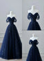 A-Line Navy Blue Tulle Long Prom Dresses Navy Blue Tulle Long Prom Dresses
