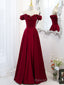 A Line Off Shoulder Satin Burgundy Long Prom Dress, Satin Burgundy Prom Dress