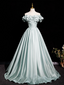 A-Line Off Shoulder Satin Light Green Long Formal Prom Dress, Light Green Long Formal Dress