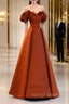 A Line Off Shoulder Satin Orange Long Prom Dress, Orange Formal Prom Dress