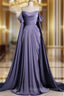 A-Line Off Shoulder Satin Purple Long Prom Dress, Purple Long Formal Dress