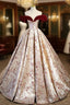 A Line Off Shoulder Satin/Velvet Champagne Long Prom Dress, Champagne Long Prom Dress