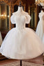 A-Line Off Shoulder Tulle Lace Short Prom Dress, White Homecoming Dress